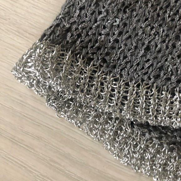 Lara Fabio Designer Scoop Neck Metallic Crochet Knit Sparkly Sweater Blouse - Picture 9 of 16